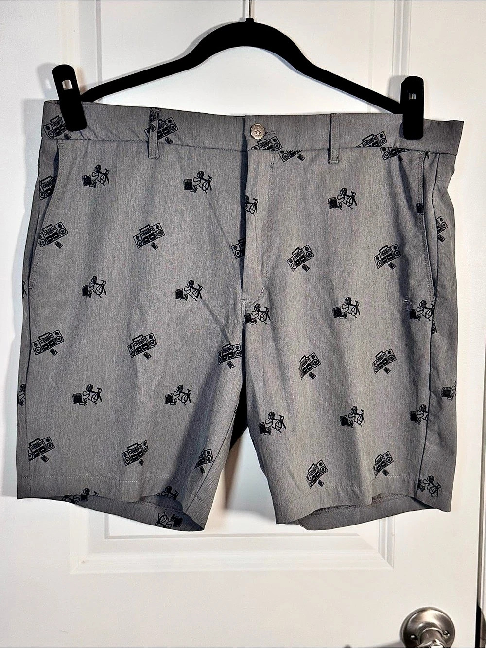 Original Penguin Golf Shorts Mens 36 Gray Retro Print Performance Stretch 9”